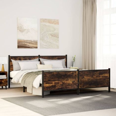 vidaXL Metal Bed Frame without Mattress Smoked Oak 183x213 cm (1/5)