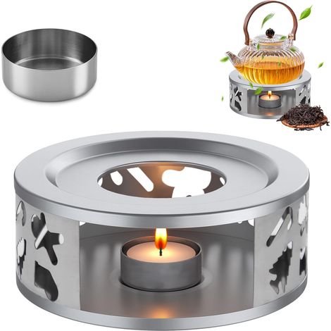 Scalda teiera in acciaio inox, scalda teiera a candela, scalda teiera piatto, scalda teiera, base per candela per bollitori da tè, scalda caffè e latte, Natale, compleanni