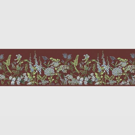 Frise auto-adhésive - Fleurs de vesce sur fond rouge bordeaux - 500x13,8 cm (1/5)