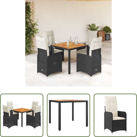 vidaXL Gartenstuhl - 5-tlg. Garten-Bistro-Set mit Kissen Schwarz Poly Rattan (1/5)