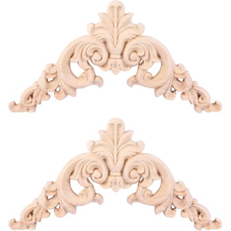 2X Unpainted Décor de Maison 12.5X12.5cm de Meubles En Bois Découpés Par Chêne de Coin En Bois Découpés (1/4)