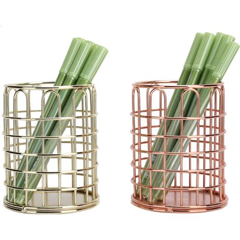 Organisateur de bureau en métal ajouré pour stylos et pinceaux de maquillage, 2 pièces (1/5)