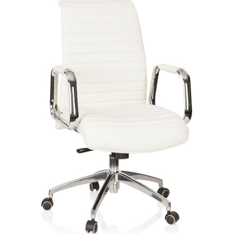 Fauteuil de Direction ASPERA 10 Cuir Blanc/Chrome Fauteuil de Bureau Haut de Gamme, Dossier moyennement Haut (1/5)