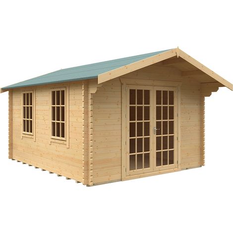 14x12w The Lotherton Plus 44mm Cabin - L415 x W355 x H271.9 cm - Solid Wood/Softwood/Pine - Natural