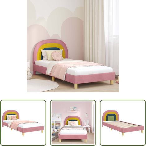 vidaXL Lit bas - Cadre de lit pour enfants avec tête de lit Rose 90 x 190 cm (1/5)