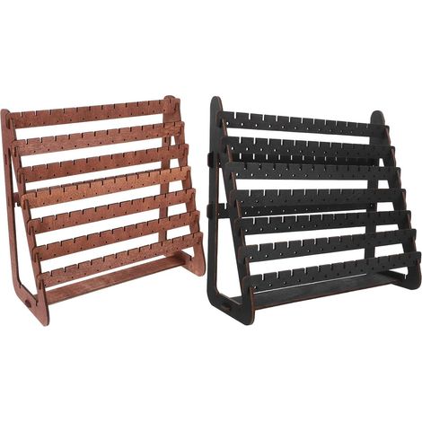 Lot de 2 Présentoirs à Bijoux en Bois Vintage Support pour Boucles D’Oreilles et Colliers Porte-Bijoux Compact Café et Noir Organisateur Pratique pour Coiffeuse et Rangement (1/5)
