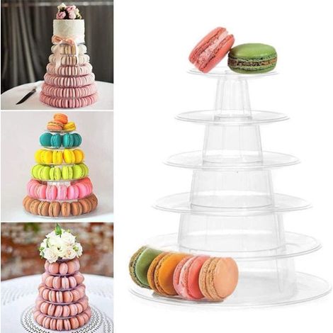 Présentoir à macarons rond transparent à 6 niveaux, vitrine à gâteaux et desserts en couleur transparente (1/5)