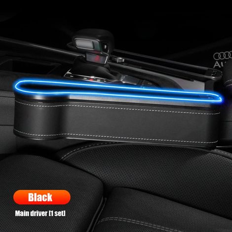 (Côté conducteur principal noir) Organisateur d'espace pour siège auto MG ZS 6 5 HS avec éclairage d'ambiance LED - Boîte de rangement pour espace entre les sièges - Combleur d'espace entre les sièges (1/5)