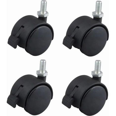 4x roulette de meuble 40mm pivotante avec frein noir nylon fixation par vis M8x15 charge 40kg / roue (1/2)