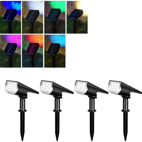 Lot de 4 projecteurs solaires d'extérieur (3 projecteurs chacun), étanches IP65, projecteurs solaires réglables à 180°, 7 ampoules LED.