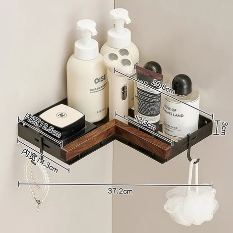 Étagère de rangement de salle de bain en noyer noir, étagère perforée pour lavabo, fixation murale sur trépied, accessoires de salle de bain, étagère d'angle (1/5)