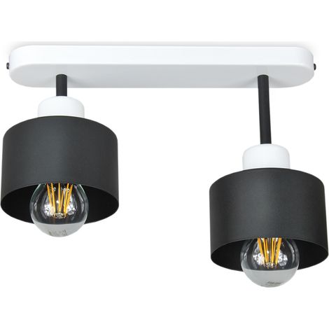 Plafoniera in bianco e nero, stile industriale, metallo, 2xE27, illuminazione LED moderna per soggiorno, cucina, camera da letto, cameretta dei bambini, loft. (1/4)
