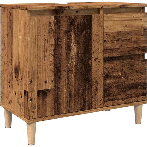 Armoire lavabo vintage 65 x 33 x 60 cm grand espace de rangement confortable en bois d'ingénierie vieux bois