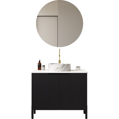 CHICFURN Mobile bagno con lavabo 76 cm nero, lavabo in ceramica bianca, doppia anta soft-close (1/5)
