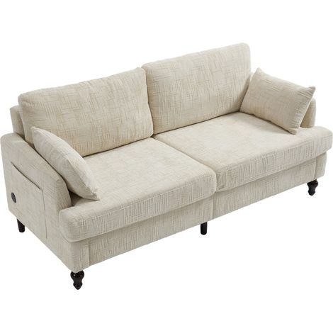 Modernes 2-sitziges Chenille-Sofa mit Holzbeinen, LED-Licht, USB-Ladeanschluss und Aufbewahrungstasche Wohnzimmer-Schlafzimmer-Arbeitszimmer (1/5)