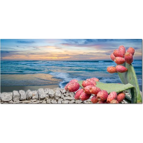 Lupia - Quadro moderno su Tela Canvas DEEP 65X143 cm, con paesaggi e localismi italiani, per casa, soggiorno, capezzale camera da letto, hotel, ufficio, SICILIA - PAESAGGIO TIPICO SUD ALBA (1/4)