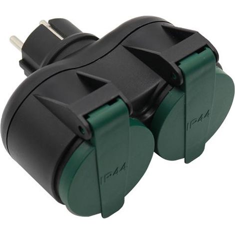 2 WAYS ADAPTER 16A IP44 BLACK+GREEN (1/7)