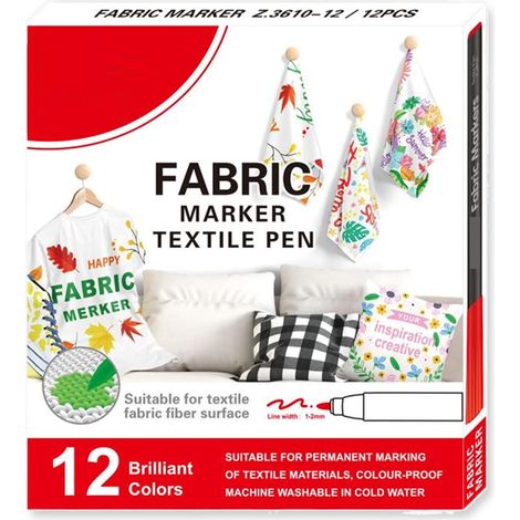 Marqueurs Textiles à Peinture,Marqueurs Peinture pour Tissus 12/24 Couleurs Stylo à Peinture Lavable sur Tissu Aquarelle Textile pour Linge Coton Polyester Graffiti Maison Extérieur Nappes (1/5)