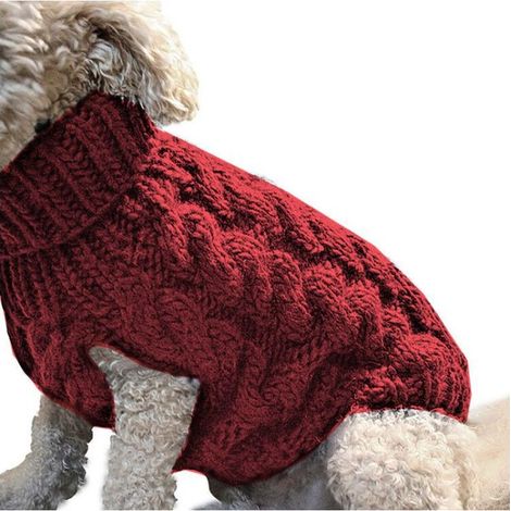 1 Manteau tricot col roulé, laine douce et chaude, pour chien petit à grand, 30 cm longueur dos, 32 cm tour de poitrine, rouge (1/5)