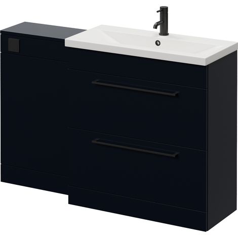 Napoli 390 Deep Blue 1300mm 2 Drawer Vanity Unit Toilet Suite with Glide Basin - 1300mm - Matt Black 480mm HandleWithout Kingston Toilet Pan