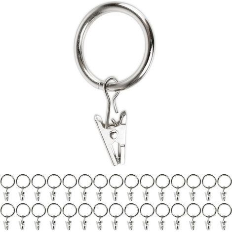 QAZQA Gardinenclips mit 25-mm-Ringen, 30er-Pack, Gardinenringe mit 32 mm Außendurchmesser und 25 mm Innendurchmesser, Edelstahl, Mehrzweck-Gardinenclip mit Ring, Metall (1/5)