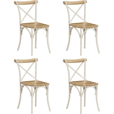 Juego de 4 sillas de cocina comedor diseño retro madera maciza de mango blanco CDS021231