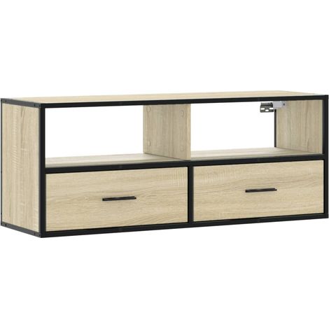 Mobile TV multimediale scaffale per televisione televisore buffet sala da pranzo soggiorno camera da letto rovere Sonoma 100 x 31 x 39,5 cm pannelli compositi e metallo marrone 020027413