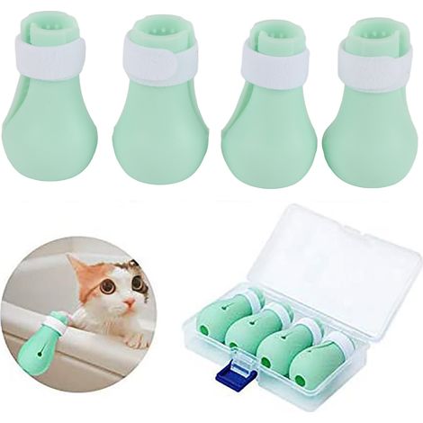 Chaussures Chat Silicone - Protège Pattes Réglable - Pour Bain Et Soins - Lot De 4