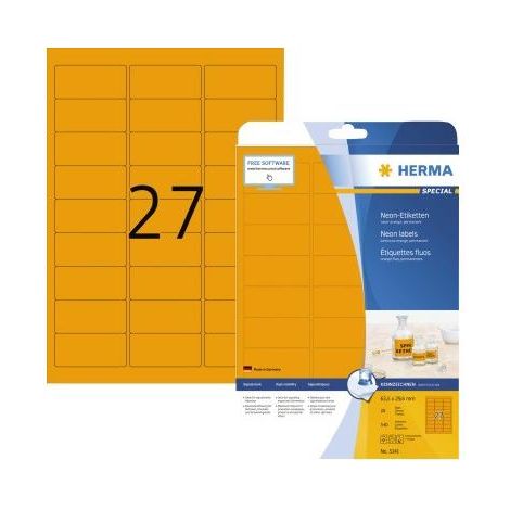 HERMA Etiketten A4 neon-orange 63,5x29,6 mm Papier 540 St. (5141) (1/5)