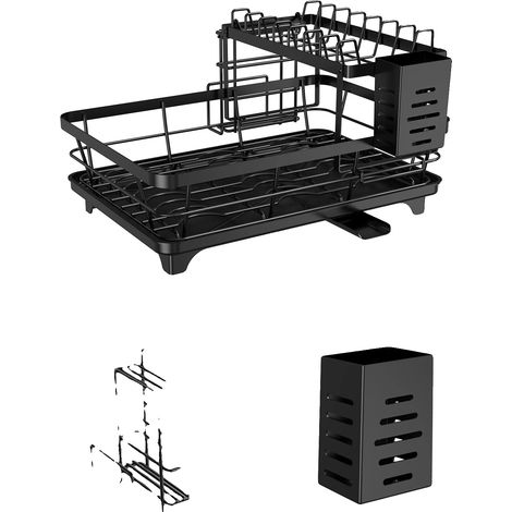 Escurridor de platos, diseño de 2 niveles, construcción ecológica, 2 niveles (1/2)