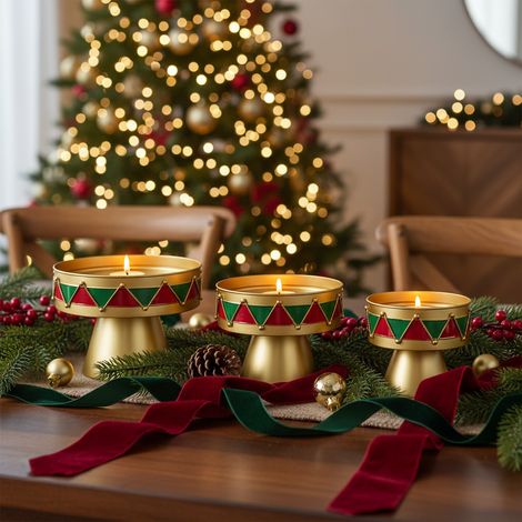 Set da 3 tavolini dorati per decorazioni natalizie da interno h 31,5 cm/ h 26,5 cm/ 22 cm (1/4)