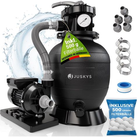 Juskys® Sandfilteranlage 250 W - Poolfilteranlage für 38,000 Liter, effiziente Filtration mit 7-Wege-Ventil, kompakt
