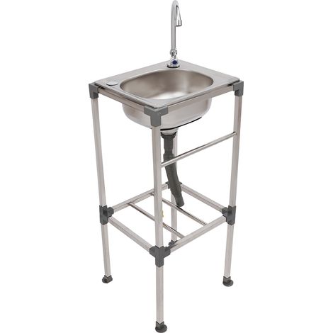 Évier Inox de Cuisine 1 Bac 38x33x83 cm, Évier Inox Autoportant avec Robinet, Plonge Inox pour Cuisine, Restaurant, Garage, Jardin (1/5)