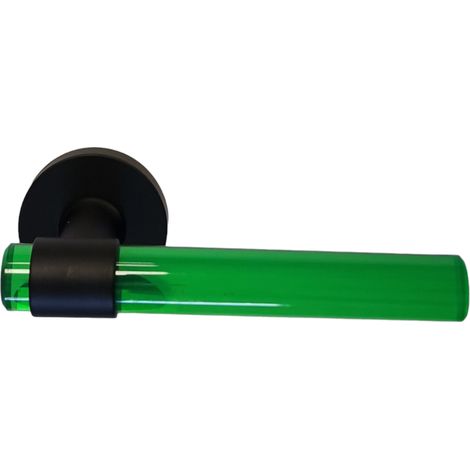 Coppia di maniglie per porte "JOY" Tubi in cristalina VERDE Piedini in acciaio inox nero Senza rosette di funzione