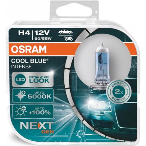 Bombillas halógenas Osram H4 12V 60/55W P43t Cool Blue next GEN 5000K / 2 unidades.