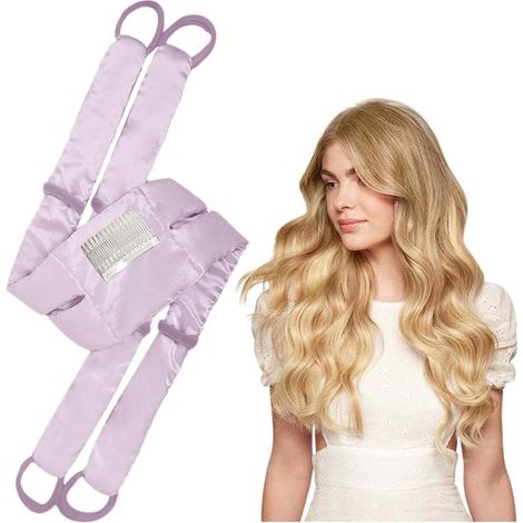 Outil de bouclage sans chaleur 4 en 1 pour les paresseux – Bande de bouclage pour le sommeil – Fer à boucler souple sans chaleur pour grandes ondulations – Violet (1/2)