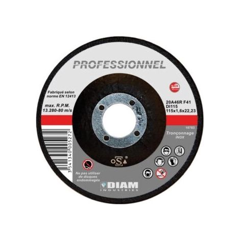 Disque abrasif diam.115 X 1.6 X 22.23 inox - DIAM INDUSTRIES - DI115/22 (1/2)