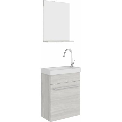 Meuble de salle de bain suspendu 40 cm chêne gris avec vasque et miroir - Penne (1/7)