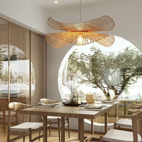 GENERIC-Lampe à Suspension Vintage TisséE En Bambou Country RéGlable En Hauteur Suspension TisséE à La Main E27 Bambou Naturel Salle à Manger Salon AlléE Café éClairage IntéRieur, 45cm (1/5)