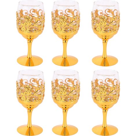 Lot de 6 verres à vin en métal, bords arrondis, résistants aux chutes, pieds décorés, pour bar maison. (1/5)