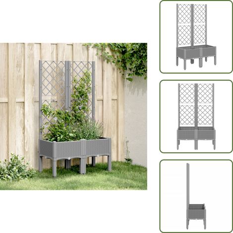 Pflanzkübel mit Rankgitter Hellgrau 80x40x142 cm PP - Blumentopf - Kübel - Gartenkasten - Rankhilfe - Kletterpflanze (1/5)