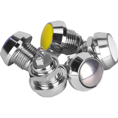 5 Stück Drucktaster Metall 1NO 12mm 2A/36VDC mit 5 Stück Muttern (rot, gelb, blau, weiß, metallisch) (1/5)