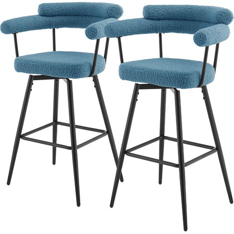 ML-Design Barhocker drehbar 2er Set Blau, Teddy-Stoff, 76 cm hoch, Gepolsterte Barstühle, Küchenstühle mit Arm- und Rückenlehne, 360° Drehstuhl, Tresenhocker mit Fußstütze, Küchenhocker Bistrohocker