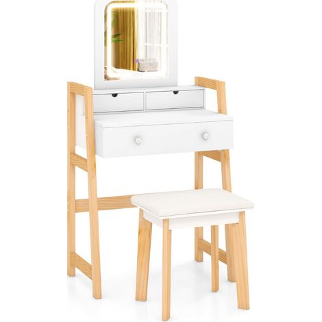 Set da toeletta con specchio illuminato 64 x 40 x 137,5 cm moderno spazio di archiviazione ergonomico MDF bianco 200011866