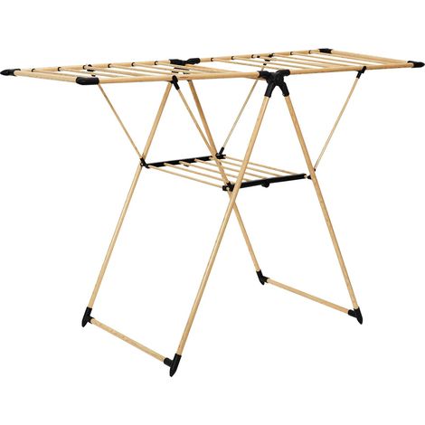 1 Étendoir à linge, 18m linéaire, acier inoxydable, design effet bois, pliable, intérieur extérieur (1/5)