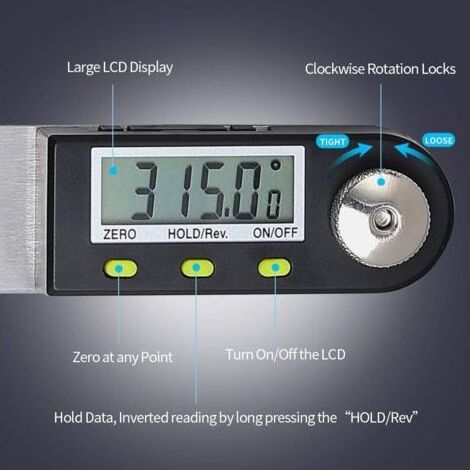 Pour Usage Général - Numérique Angle Finder 0-360 Ḟ Numérique Inclinomètre En Acier Inoxydable Rapporteur D'angle Règle avec LCD Affichage pour Travail Du Bois Construction Réparation Ikodm (Bois, Aci