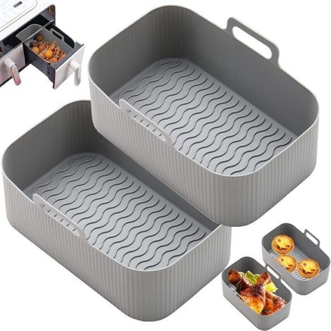 Accesorios para cesta de freidora de aire - 2 piezas de molde reutilizable para freidora de aire, accesorio plano antiadherente para freidora de aire, molde de doble compartimento para freidora de air (1/4)
