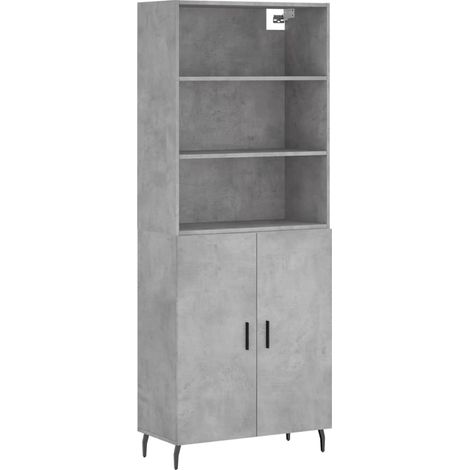 Buffet bahut commode armoire meuble de rangement organisateur cuisine salle de séjour salon haut 69,5 x 34 x 180 cm bois d'ingénierie gris