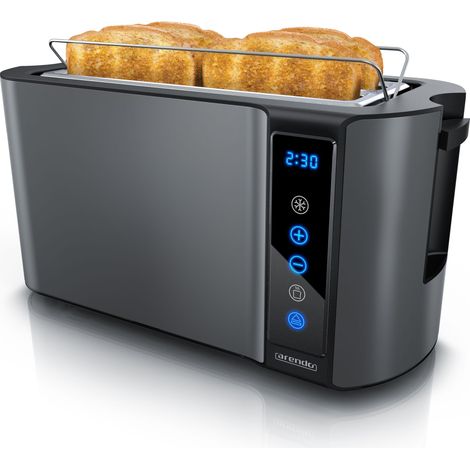 Arendo Langschlitz Toaster mit 2 Röstkammern und Brötchenaufsatz, Wärmeisoliertes Gehäuse, Display, Touch, Grau (1/5)