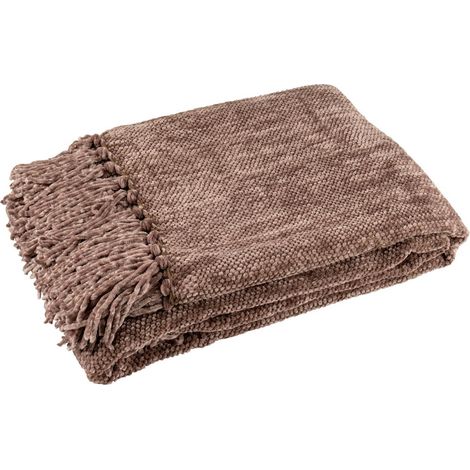 Plaid à Franges "Chenille" 130x170cm Marron Foncé